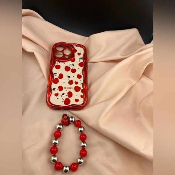 Cherry Delight iPhone 15 Pro Max Case with Red Beaded Handle - Picture 8 of 8